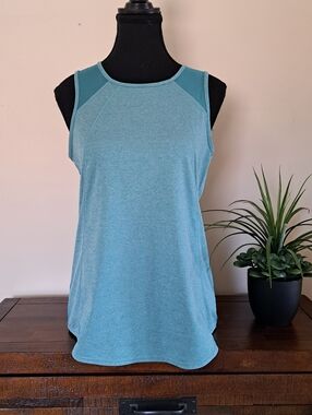 Spyder Active Tank Top Medium Teal Green Blue Mesh Stretch Workout Top